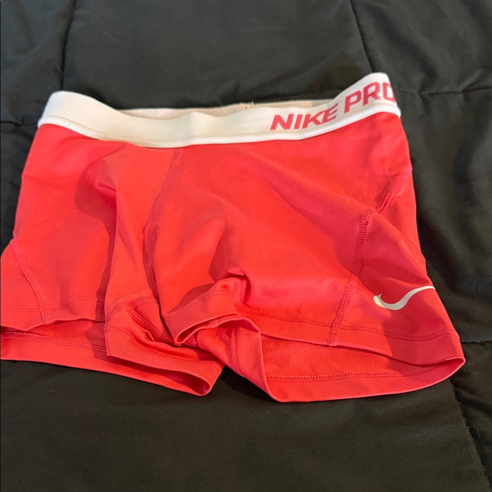 Nike Pro Bright Red Shorts with White Waistband